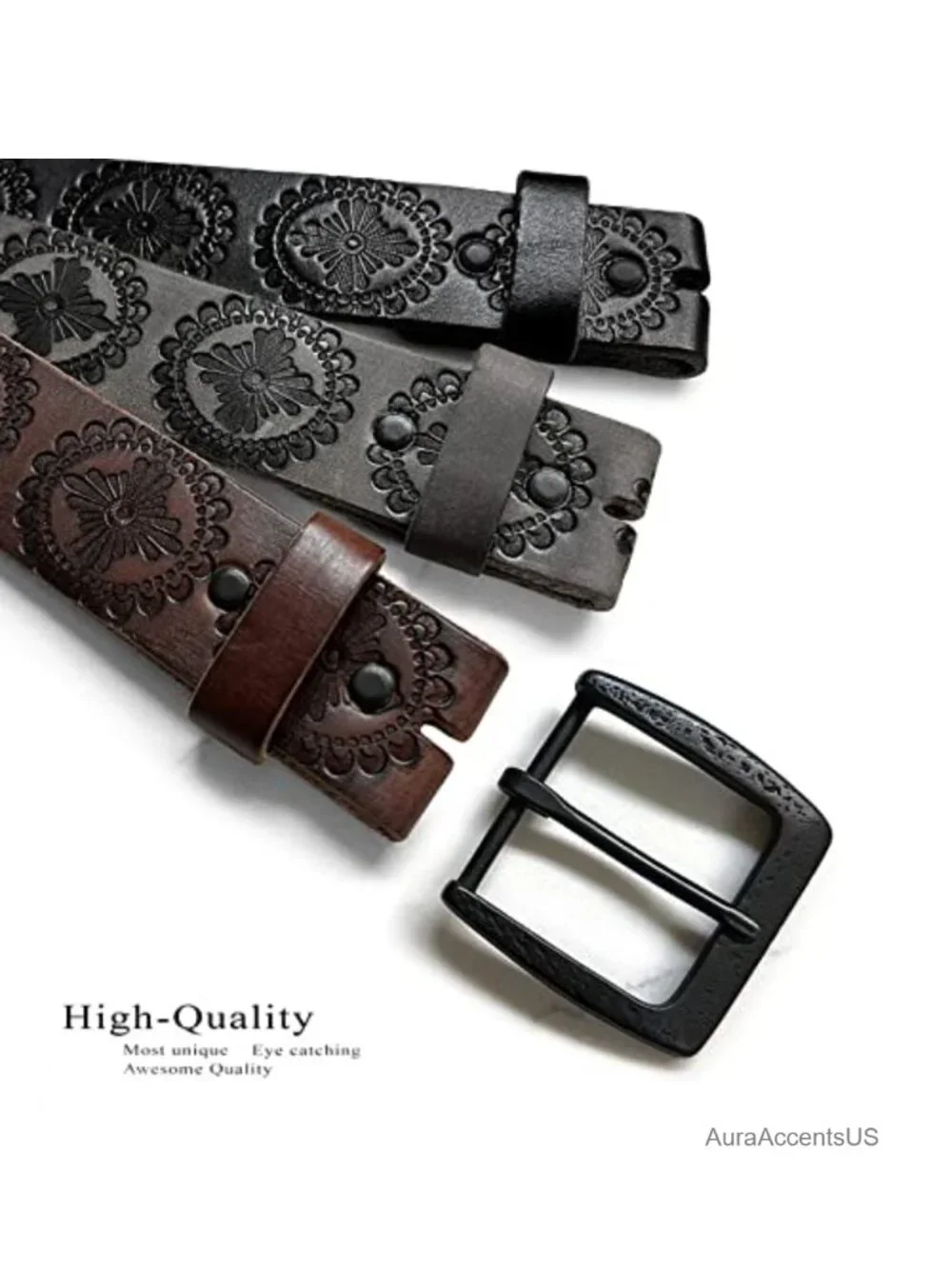 Western Tooled Full Grain Genuine Leather Belt 1.5